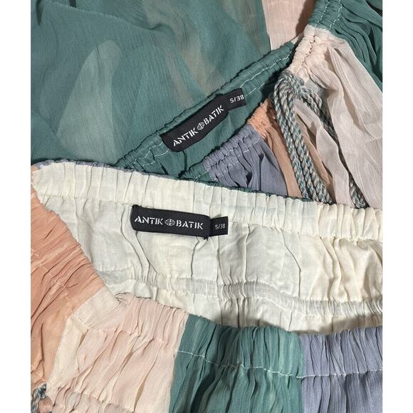 Antik Batik 2-Piece Chiffon Pastel Blouse & Skirt Set Tassels Size 38 Small - Picture 9 of 13